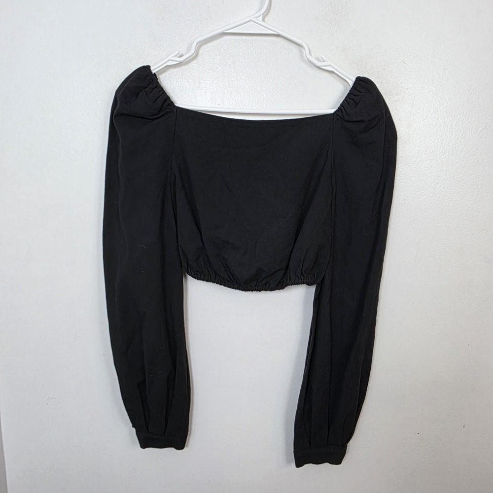 & Other Stories Black Linen Blend Balloon Sleeve Feminine Crop Top Size XS - Picture 2 of 9